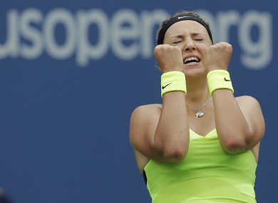 Victoria Azarenka, of Belarus, reacts after winning her match against Samantha Stosur.