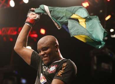 Anderson Silva, from Brazil, celebrates after defeating Stephan Bonnar.