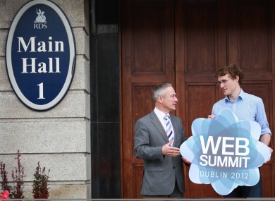 Jobs minister Richard Bruton speaks with DWS founder Paddy Cosgrave at the RDS ahead of today's Dublin Web Summit.