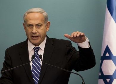 Israeli Prime Minister Benjamin Netanyahu speaking at a press conference in Jerusalem yesterday.