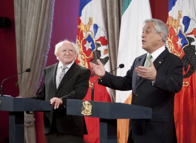 President Higgins with his Chilean counterpart Sebastian Pinera in Santiago yesterday