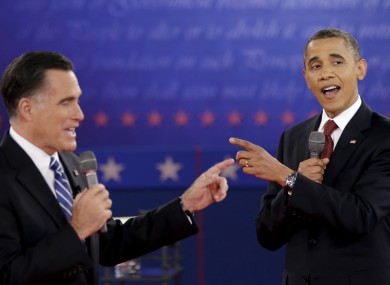 Mitt Romney and President Barack Obama during the second presidential debate earlier this month.