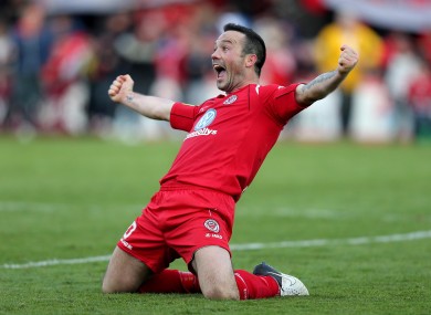 Raf Cretaro celebrates after Sligo's win against St Pat's.