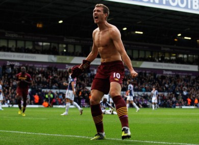 Edin Dzeko celebrates his second goal against West Brom at the weekend.