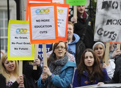 Students protest against cuts to third-level grants earlier this year.