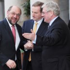 (LtoR) President of the European Parliament, Martin Schulz, Taoiseach Enda Kenny and Tánaiste Eamon Gilmore pictured at Dublin Castle prior to a meeting to discuss the priorities of the Irish EU Presidency beginning in the new year.
Photo: Laura Hutton/Photocall Ireland