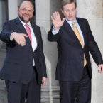 (LtoR) President of the European Parliament, Martin Schulz and Taoiseach Enda Kenny pictured at Dublin Castle prior to a meeting to discuss the priorities of the Irish EU Presidency beginning in the new year. 
Photo: Laura Hutton/Photocall Ireland