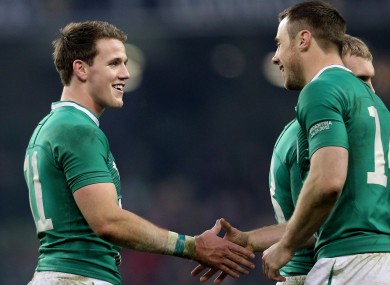 Craig Gilroy is congratulated by Tommy Bowe (right).