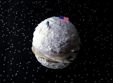 The Neil Armstrong Burger: mushrooms, pear, cream cheese, coconut dust (and sesame seeds for the galaxy)