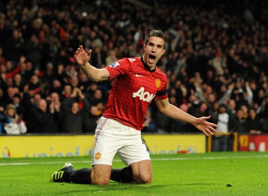 Manchester United's Robin van Persie celebrates scoring his side's first goal of the game.