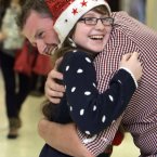 Christmas Arrivals Dublin Airport. Philip Guildea is welcomed home for Christmas by his 12-year-old sister Ali today at Dublin Airport. Philip has been working in Melbourne as a carpenter for two years. Photo: Mark Stedman/Photocall Ireland