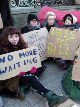 Pro-choice protests outside the Dáil last month.