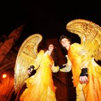 Helen Wallace and Damien Sinnott from Bui Bolg walk through the streets of Dublin during the Procession of Light as part of the NYE Dublin Festival which marks the start of the Gathering Ireland 2013. (Photo: Leon Farrell/Photocall Ireland)