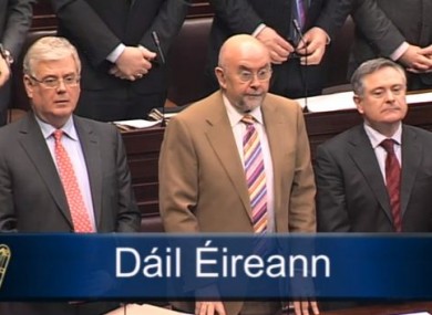 Eamon Gilmore, Ruairí Quinn and Brendan Howlin during Leaders' Questions this morning