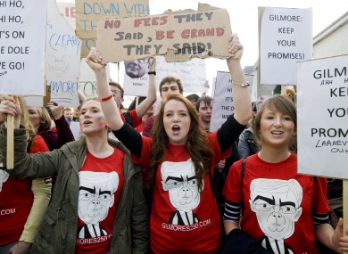 Students from UCD and the Dún Laoghaire IADT protest outside Eamon Gilmore's office in November