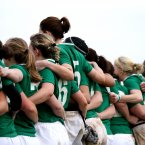 The ladies line up for the national anthems. ©INPHO/Dan Sheridan
