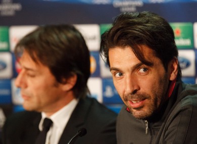Juventus coach Antonio Conte and team Captain Gianluigi Buffon during a press conference at Celtic Park.