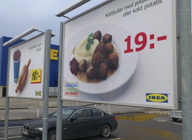 Advertising for Ikea meatballs at the parking area at an Ikea store in Malmo Sweden