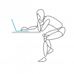 Stands for 'stretched out hunch', and is very common with laptops. Long periods in the position put people at risk for discomfort and eventual injury to the back, arms, wrist, neck and shoulder.