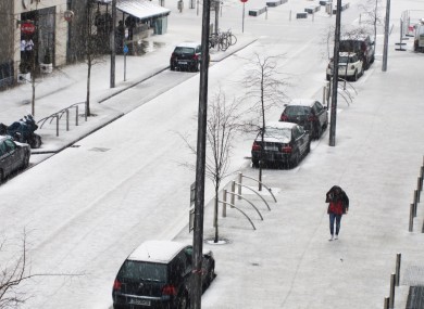The scene in Grand Canal Dock in Dublin yesterday after hailstones fell for a brief period in the afternoon