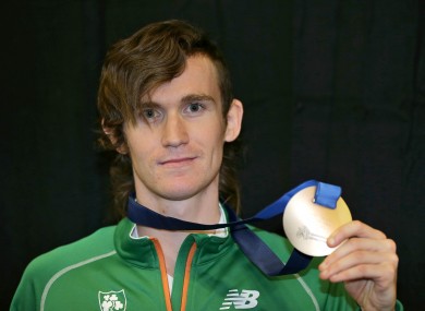 O'Lionáird with his bronze medal after the race.
