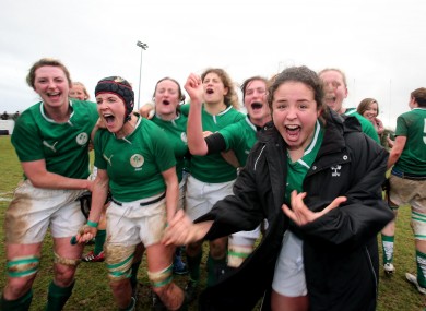 Ireland's Larissa Muldoon celebrates with her team-mates after the game with England last month.